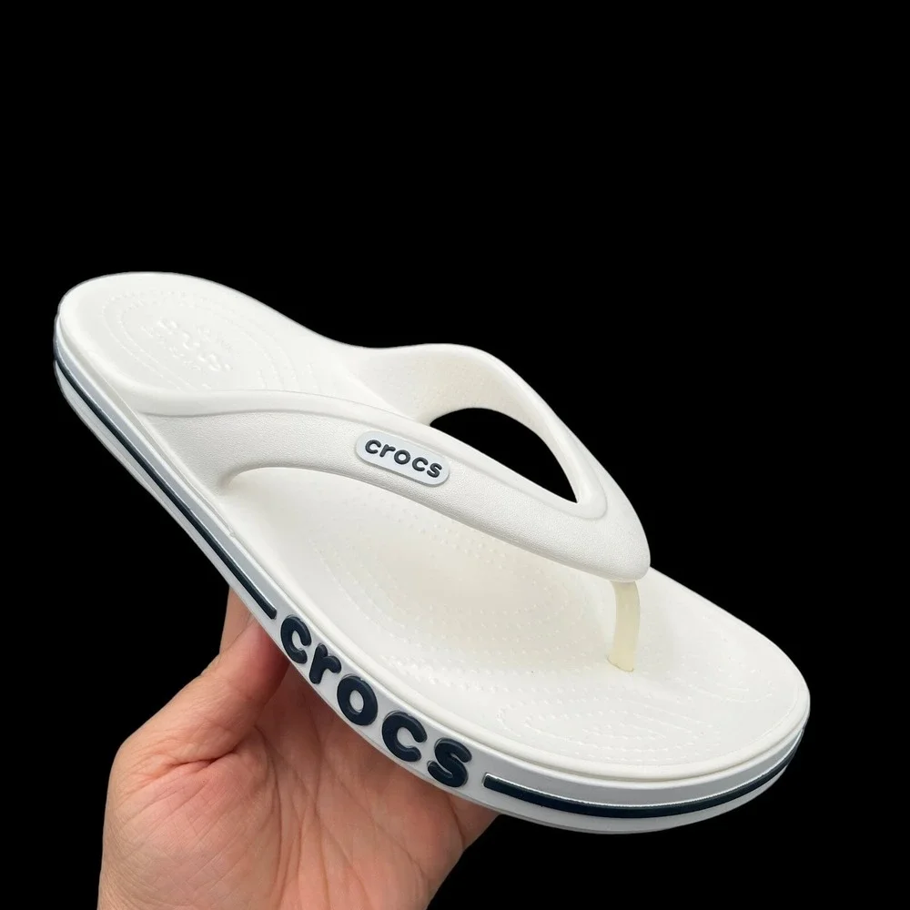 Crocs Bayaband Mens Flip Flop Sandals Size 7 White Navy Blue‎ Water Friendly